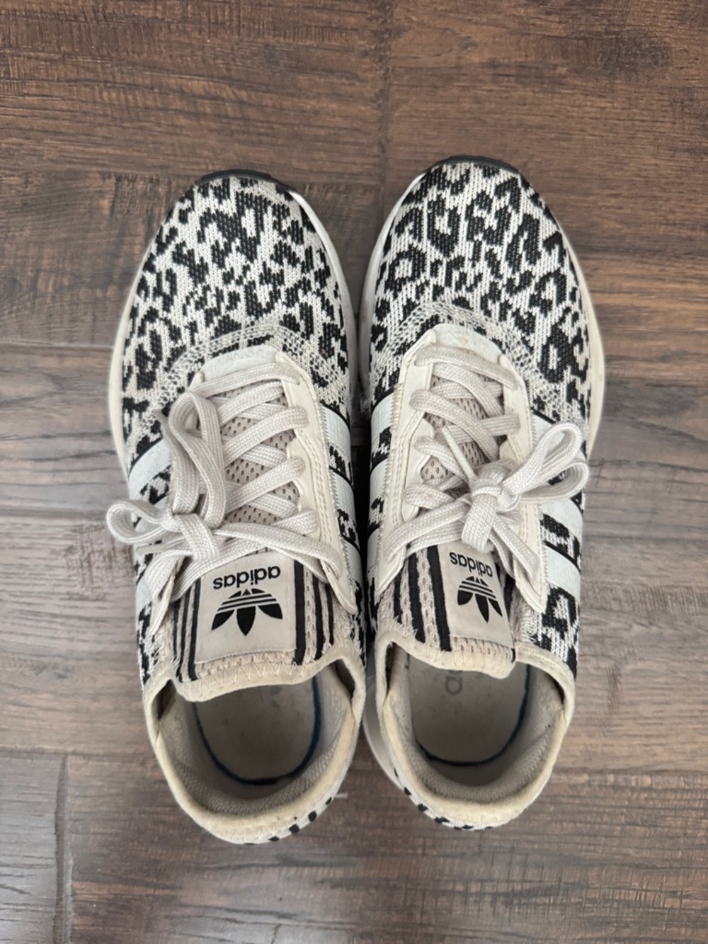 adidas Black and White leopard Knit Pattern Sneakers